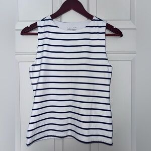 Tahari White and Navy Striped Sleeveless Tank